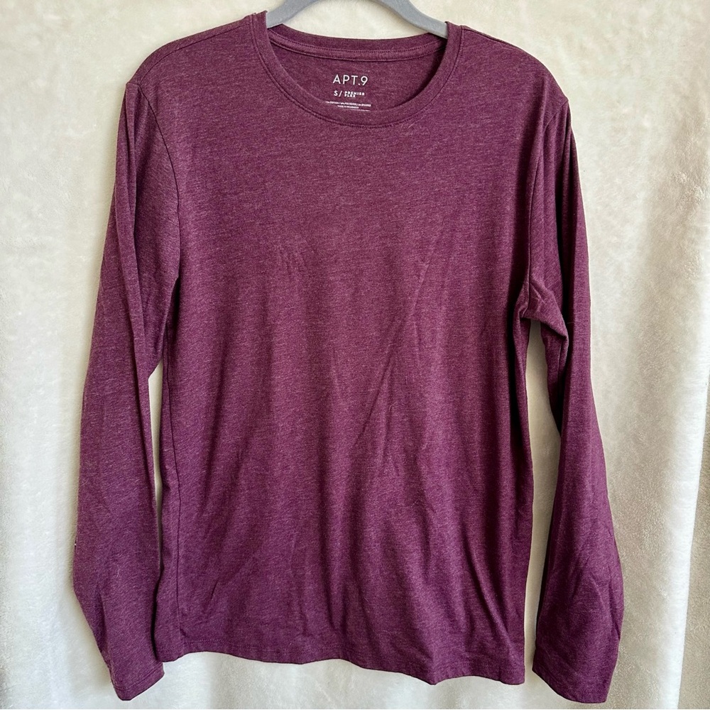 Apt 9 Men's Premier Flex Long Sleeve Crew Neck Heather Maroon Plum T Shirt S